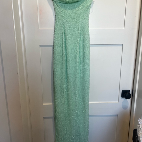 Oh Polly Palermo , Embellished Bandeau Cowl neck Maxi dress in mint . US 2 - Picture 7 of 8